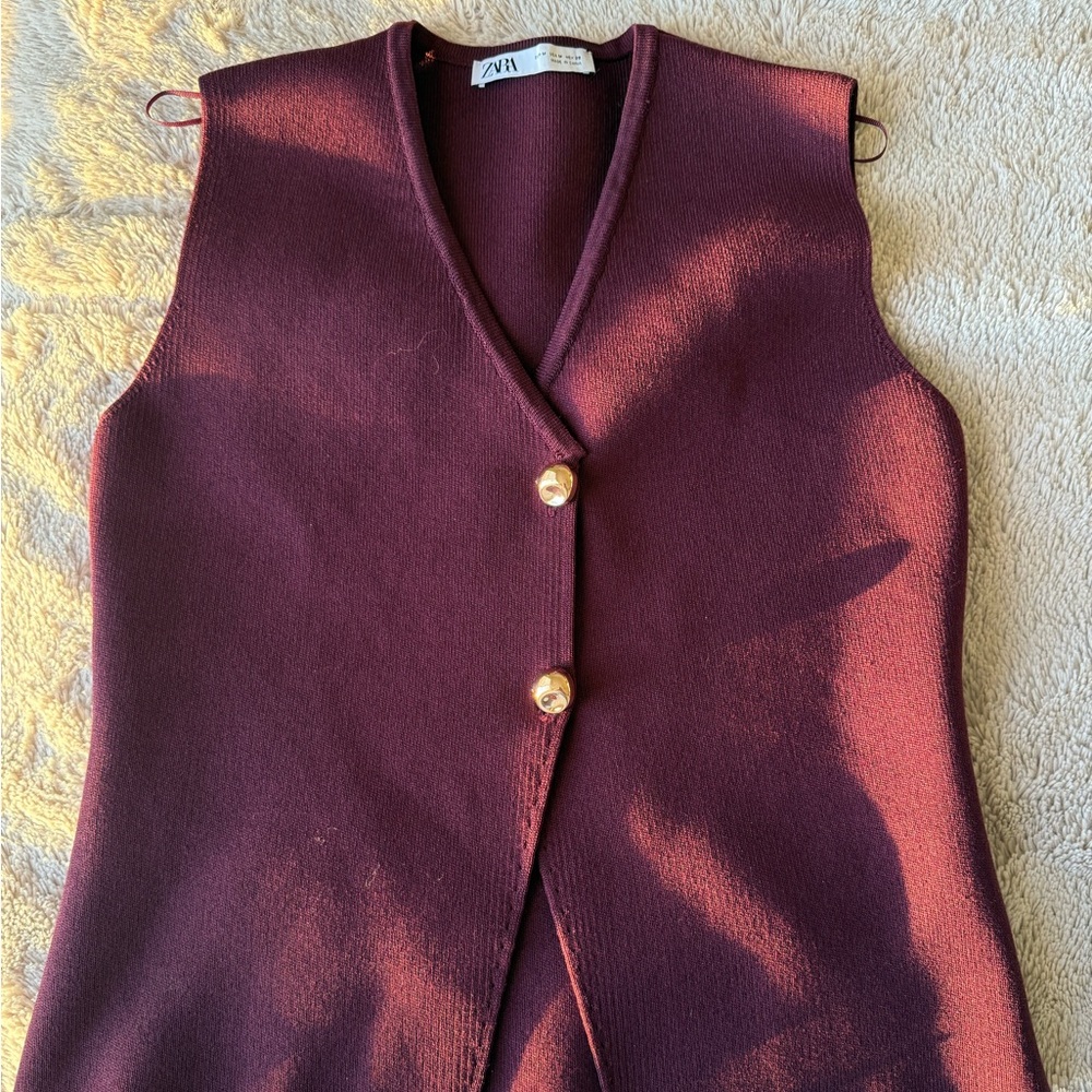 Zara Deep Burgundy Button Down Vest